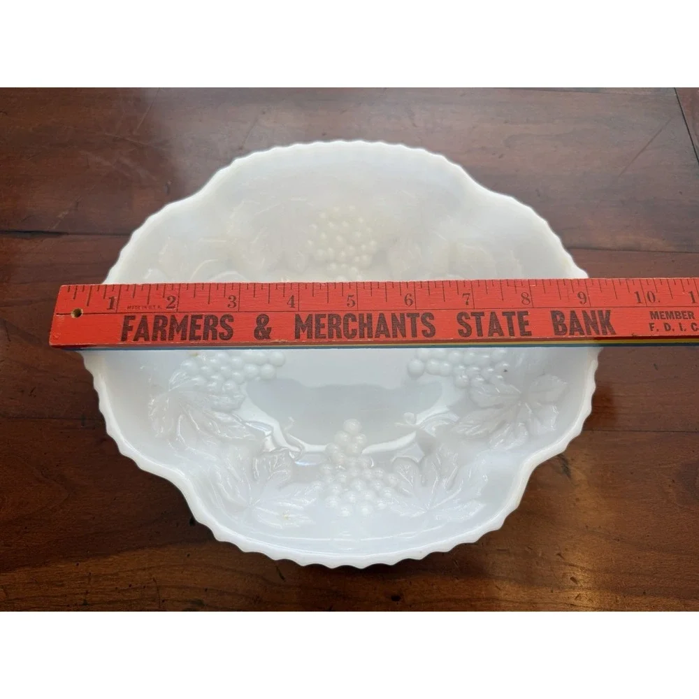 Vintage Anchor Hocking Milk Glass Harvest Grape Oval Bowl Handled Serving MCM
